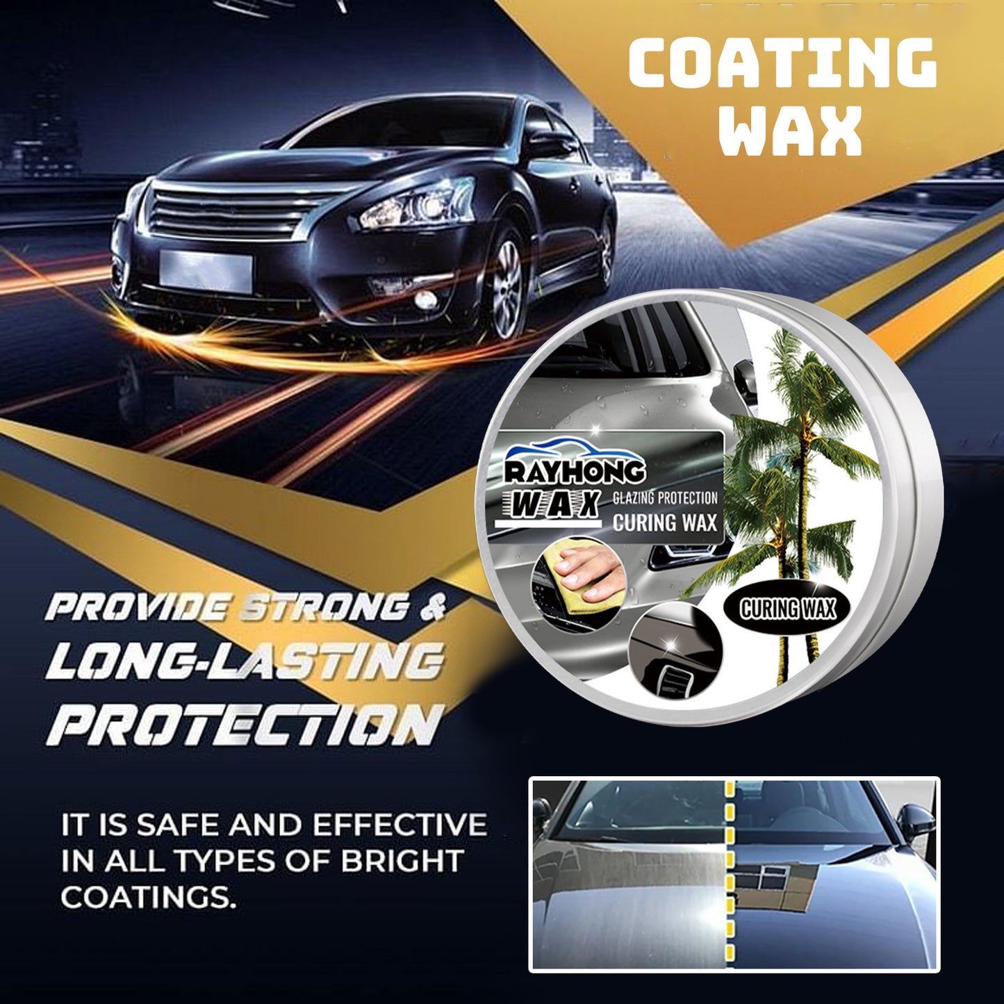 "Car Coating Wax for Paint Renovation & Dustproof Protection - 100g Palm Wax & Polysilazane Formula with Sponge for Cleaning, Restoring, and Shielding Car Paint"