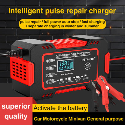 "Smart Battery Charger 12V for Lead Acid Batteries (4Ah-100Ah) – Compact 213x110x64mm, Ideal for Cars, Motorcycles, and More"