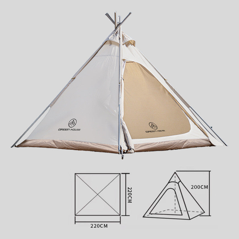 "Waterproof Pyramid Camping Tent with Oxford Cloth, 220x220x200CM, Durable Steel Frame, Windproof Ropes, Ground Nails, and Tote Bag – Ideal for Outdoor Adventures, Festivals, and Indoor Use, Easy Setup & Portable"