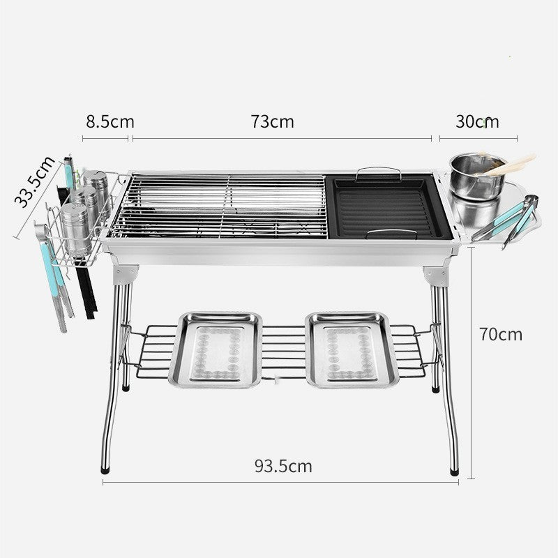 "Outdoor Portable Folding BBQ Grill - Stainless Steel, Smoke-Free, Easy Assembly, Large Capacity for 5+ People, Compact & Portable Design for Camping, Tailgating, and Outdoor Cooking Adventures"