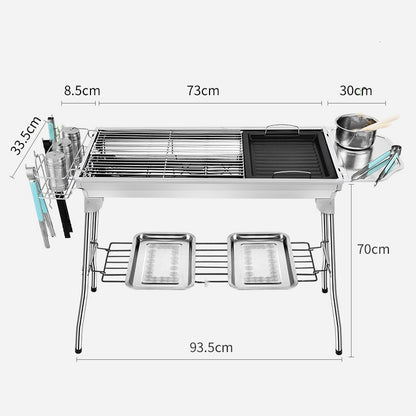 "Outdoor Portable Folding BBQ Grill - Stainless Steel, Smoke-Free, Easy Assembly, Large Capacity for 5+ People, Compact & Portable Design for Camping, Tailgating, and Outdoor Cooking Adventures"