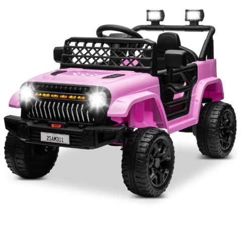 "12V Ride-On Truck for Kids with Remote Control, 3 Speeds, Bluetooth Music, LED Lights, Spring Suspension, and Electric Powered Wheels – Perfect for Outdoor Adventure and Fun Playtime"