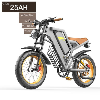 "GT20 Luxury Electric Bicycle with 20-Inch Tires, 48V Lithium Battery, Seven-Stage Transmission, Aluminum Alloy Frame, and Up to 200km Range - Ideal for Mountain Riding and City Commuting"