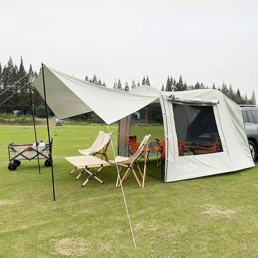 "Outdoor Self-Driving Travel Camping Tent with Multi-Person Capacity, Rain-Proof and Sunshade Features, Tailgate Extension for Barbecue & Car Trunk Protection – Ideal for Road Trips, Family Adventures, and Group Camping"