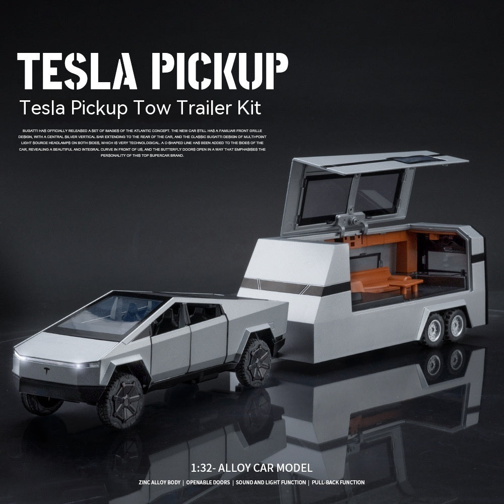 "Tesla CyberTracker-Inspired Simulation 1 to 32 Tesla Pickup Trailer Alloy Car Model Toy – Detailed Replica with Realistic Design, Perfect for Collectors and Enthusiasts of Futuristic Automotive Models"