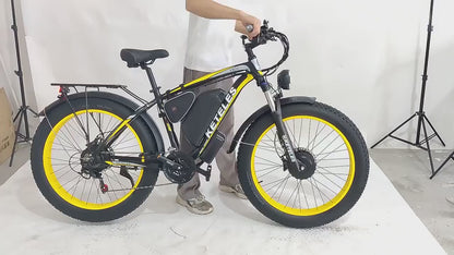 "Front and Rear Dual Motor Electric Bicycle with 21-Speed Oil Brakes, 48V Lithium Battery, Aluminum Alloy Frame, and Mechanical Disc Brakes"