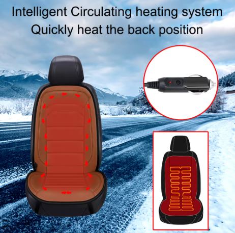 "12V Electric Heating Cushion for Car with Backrest - Fast Heating Winter Seat Cover, Universal Car Seat Heater, Back Warmer, and Heating Pad for Ultimate Comfort During Cold Weather Drives"