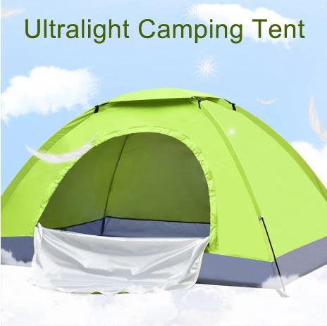 "Outdoor Double Camping Tent – Single-Layer, Lightweight, Waterproof, and Easy to Assemble with Fiberglass Poles – Ideal for Picnic, Mountaineering, Fishing, and Adventure"